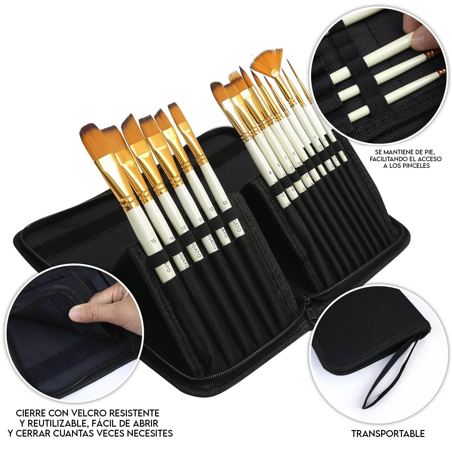 Estuche De Tela Renart Con Cierre para 15 Pinceles