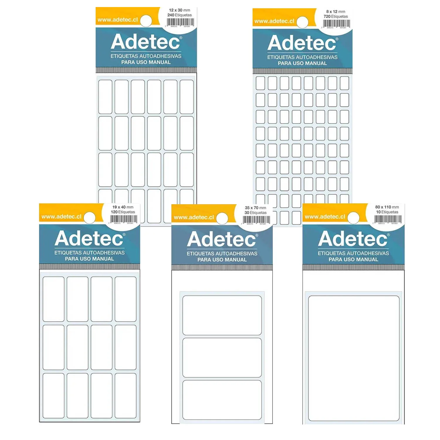 [108] Etiqueta Rectangular Autoadhesiva Adetec Blanco (8x12mm)