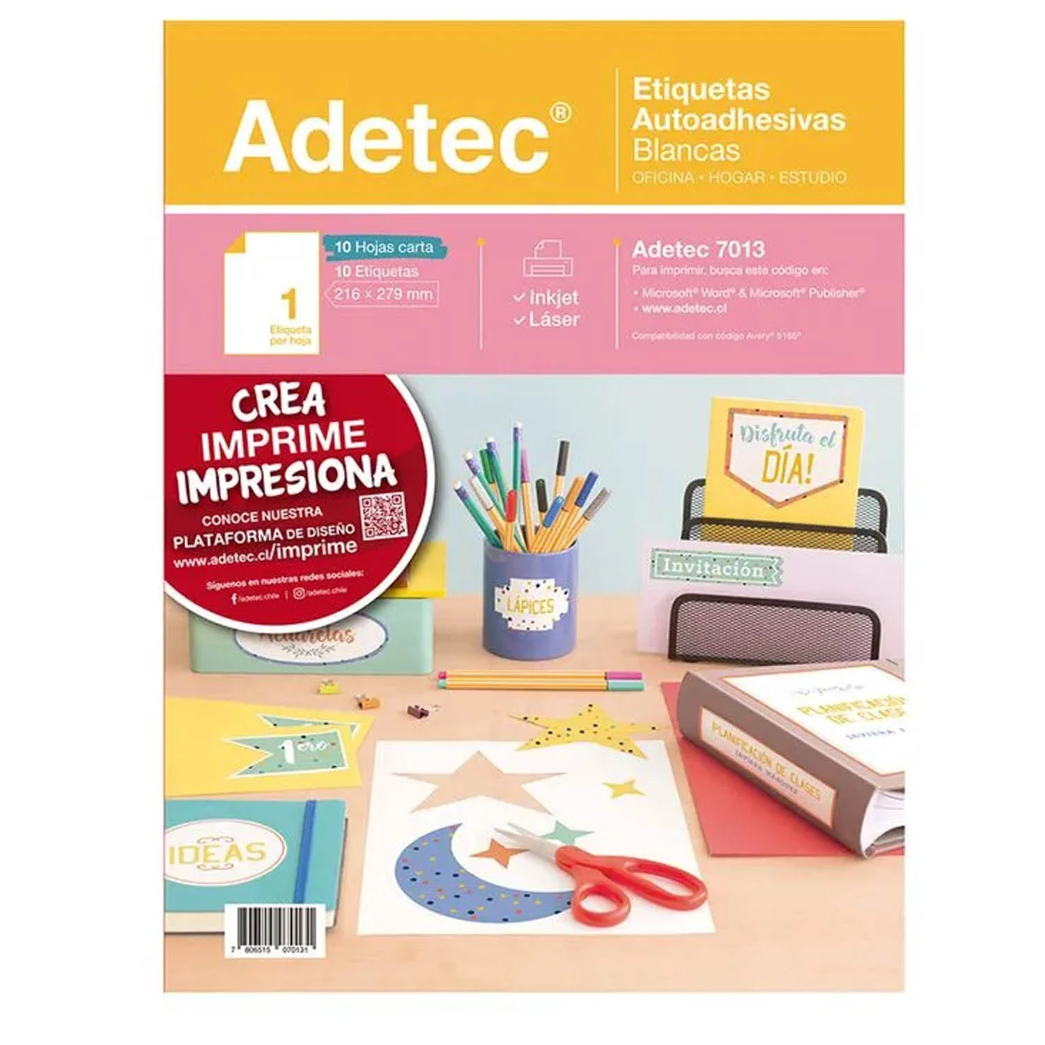 [7013] Etiqueta para Impresión Adetec Autoadhesivas Carta 10 hjs