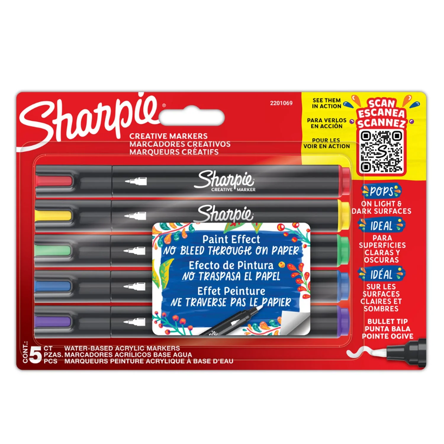 [2201069] Marcador Sharpie Acrílico Punta Bala 5 colores