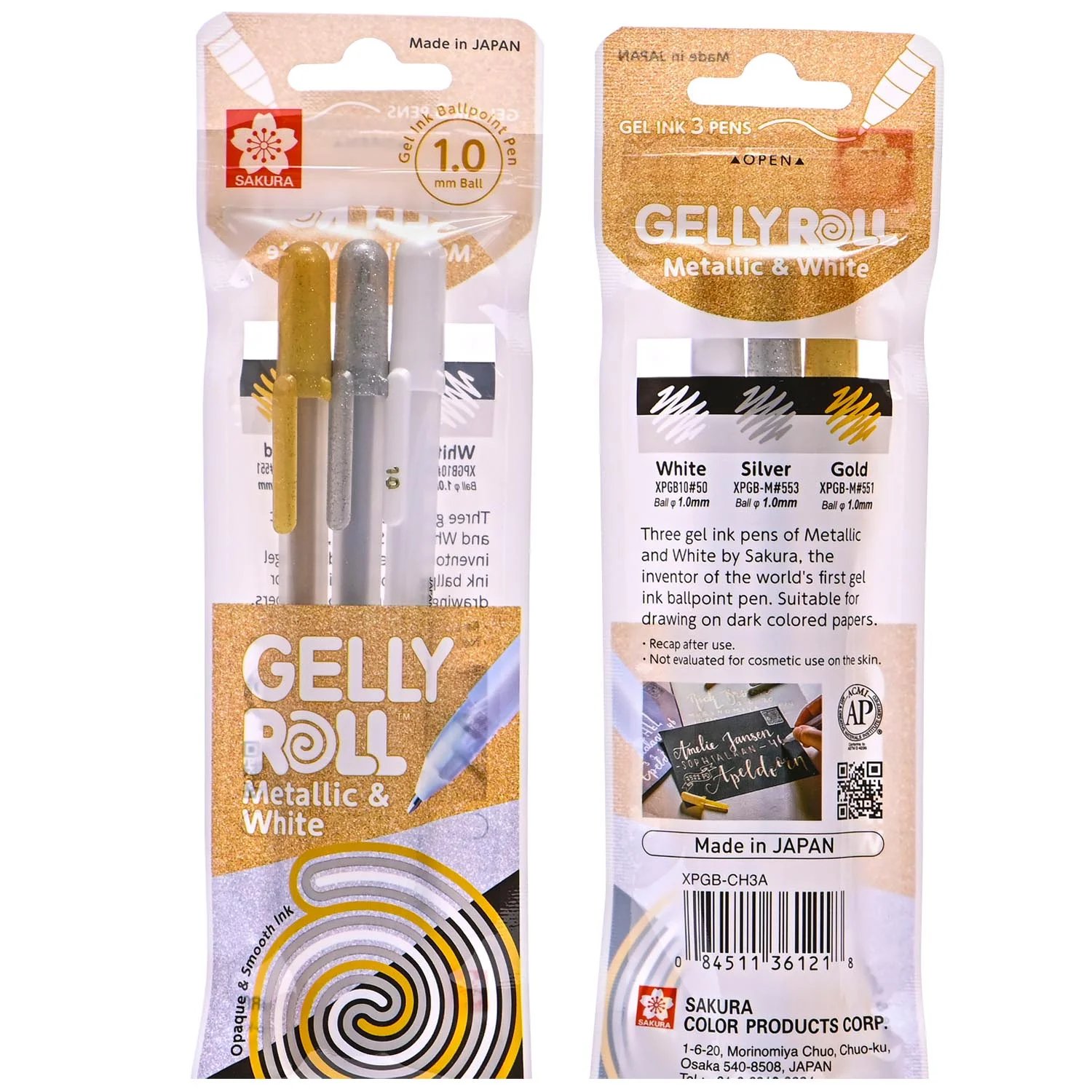 Set Lápiz Gel Gelly Roll Sakura 3 Colores (Oro-Plata-Blanco)