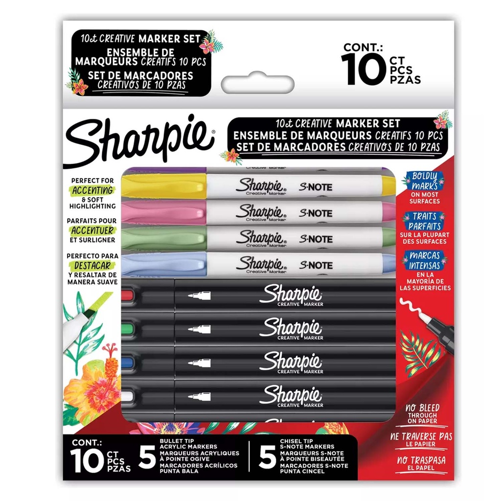 Set Marcadores Creativos Sharpie Acrilicos y S-Note 10 Colores