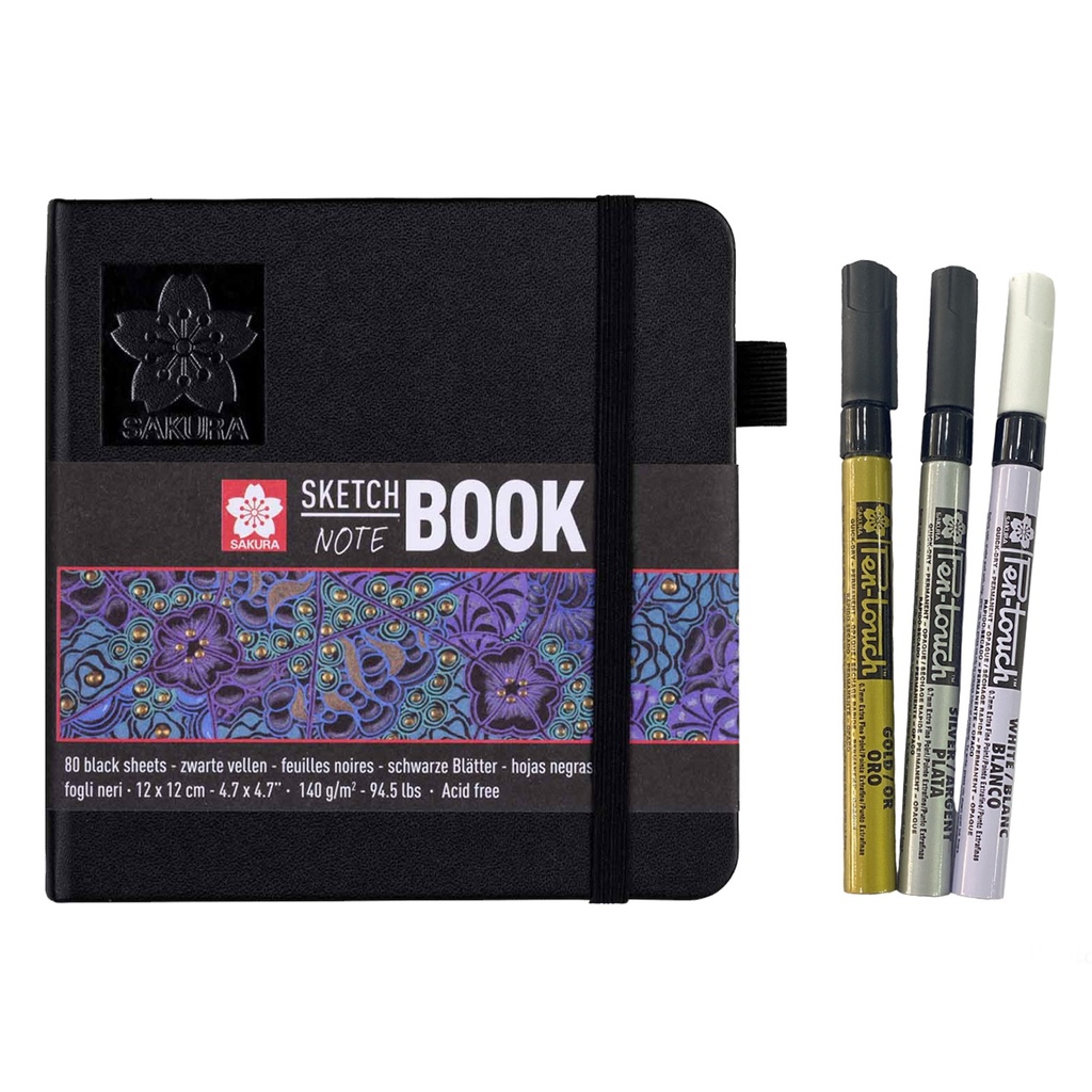[PROMO27] Sketchbook Sakura 12x12 Hoja Negra + 3 Marcadores Metálicos