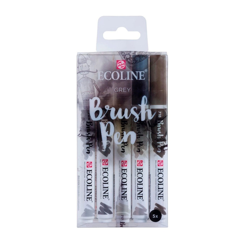 Set Plumones Punta Pincel Ecoline (5 Colores Grises)
