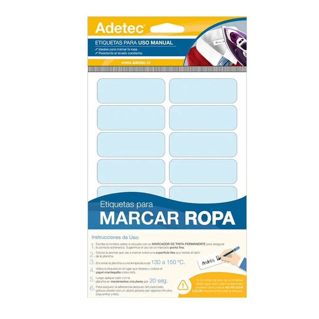 Etiqueta para Ropa Adetec Uso Manual 63x25mm