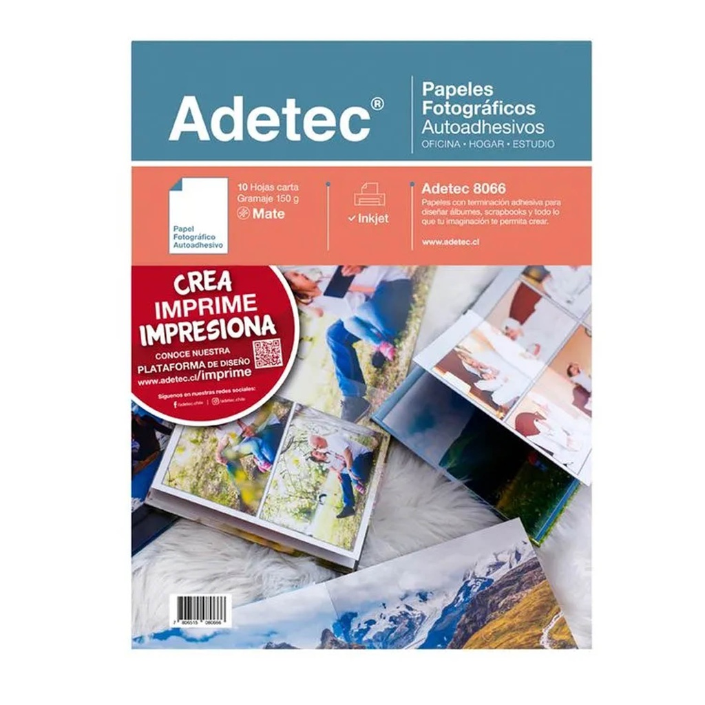 Papel Fotográfico Autoadhesivo Mate Adetec 150 Grs. Carta 10 hjs