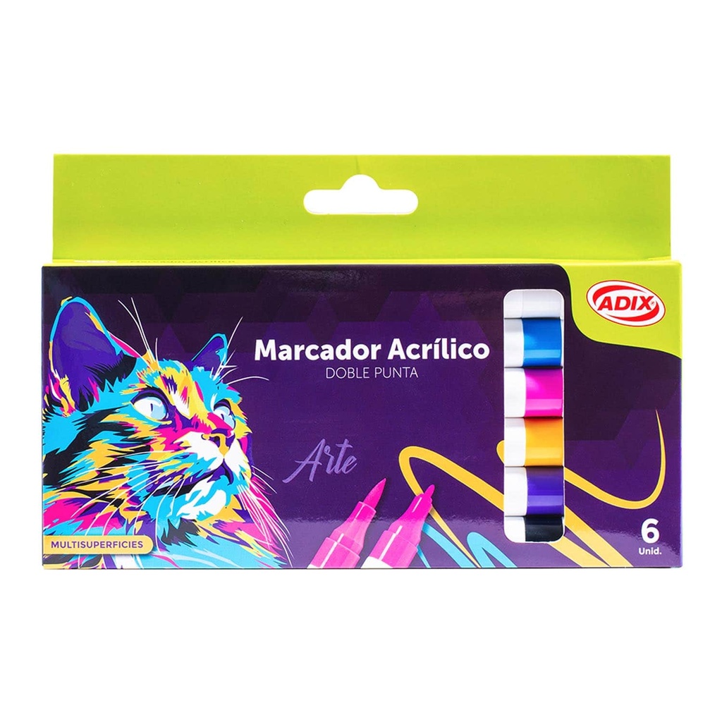 Marcadores Acrílicos Adix Punta Brush/Fina 6 Colores