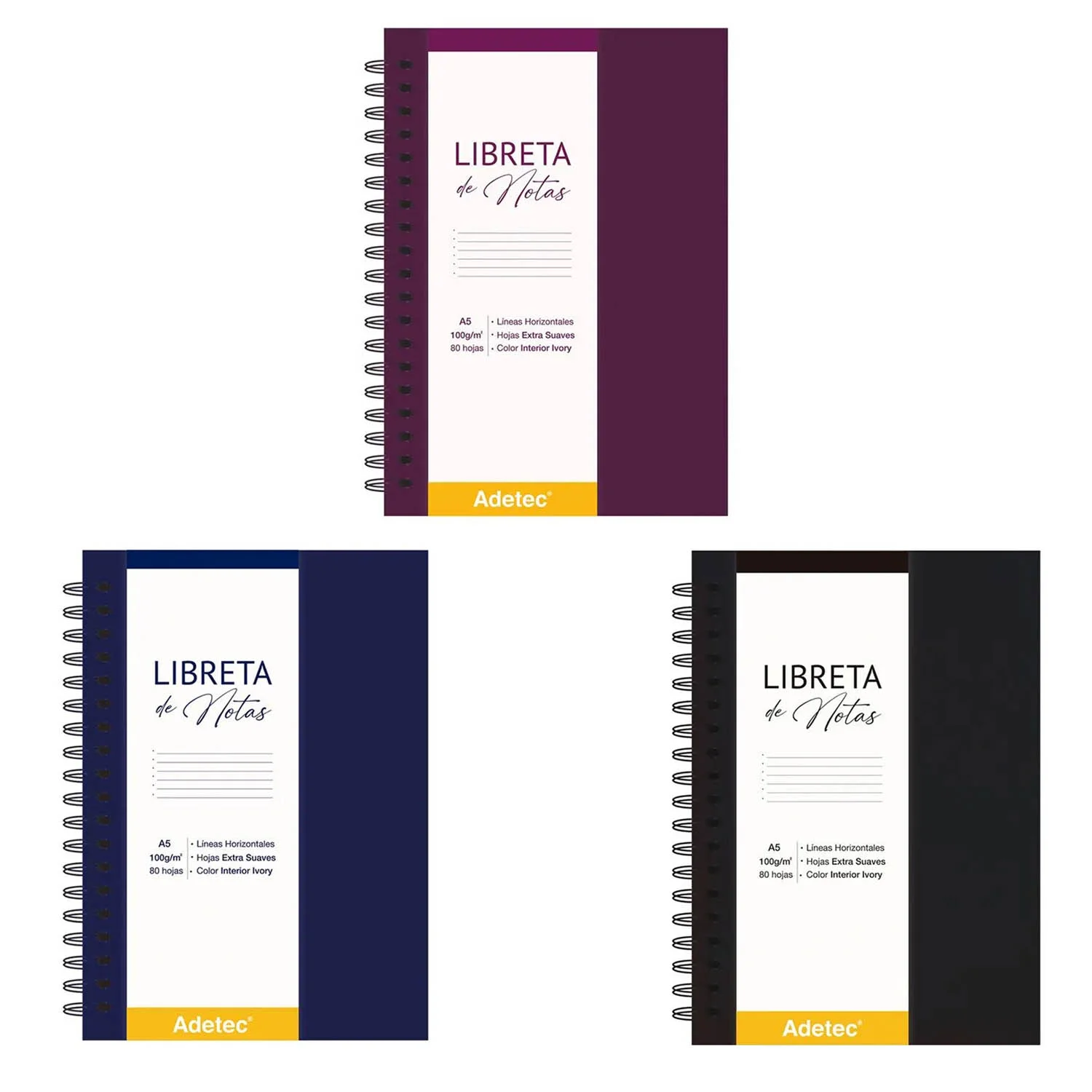 [1620] Libreta Anillada Adetec A5 con Elástico (Negro)