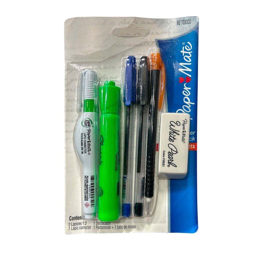Pack Universitario Bolígrafos x2 Corrector Destacador Portaminas y Goma