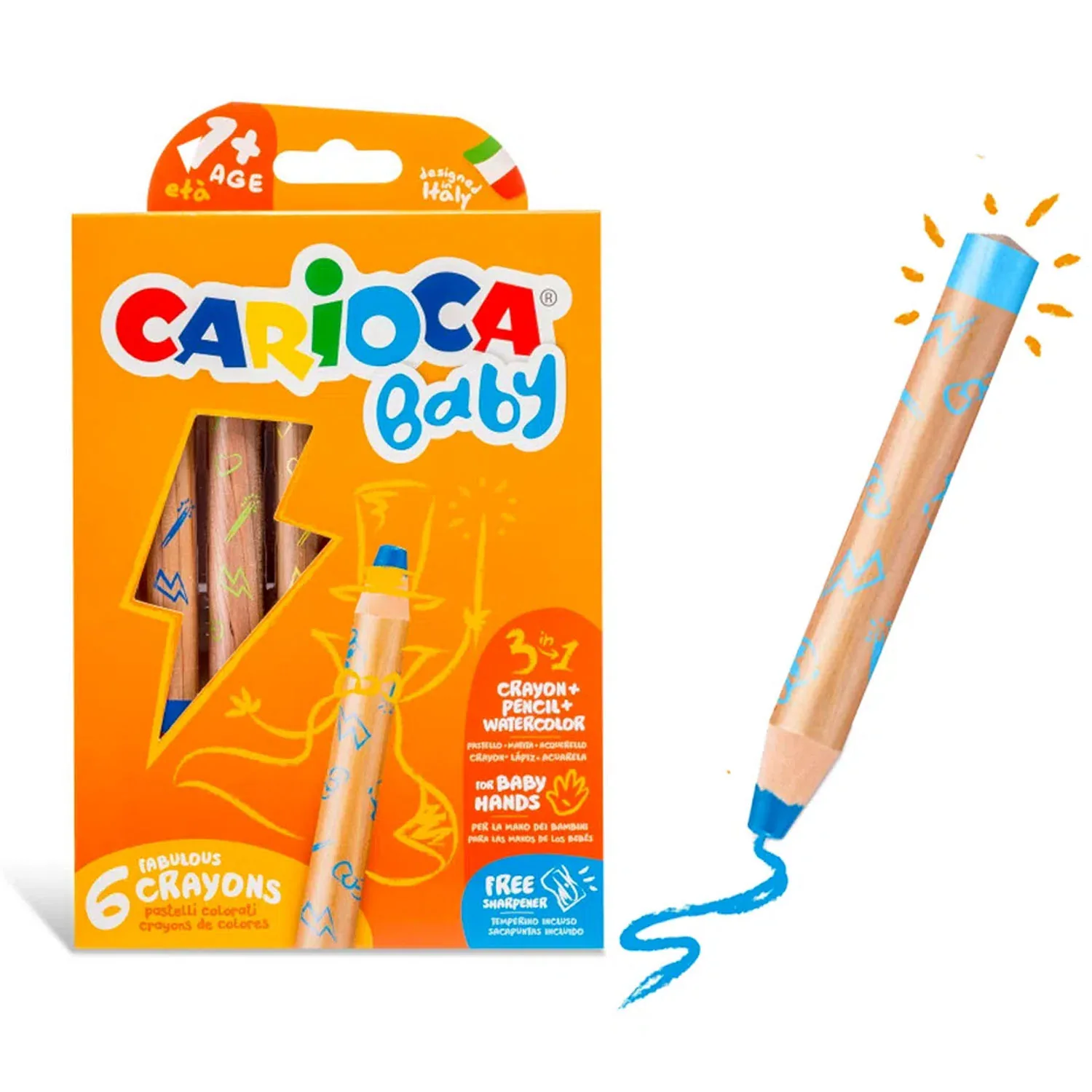 [42817] Lápices Carioca 3 en 1 (6 Colores)+ Sacapunta BABY