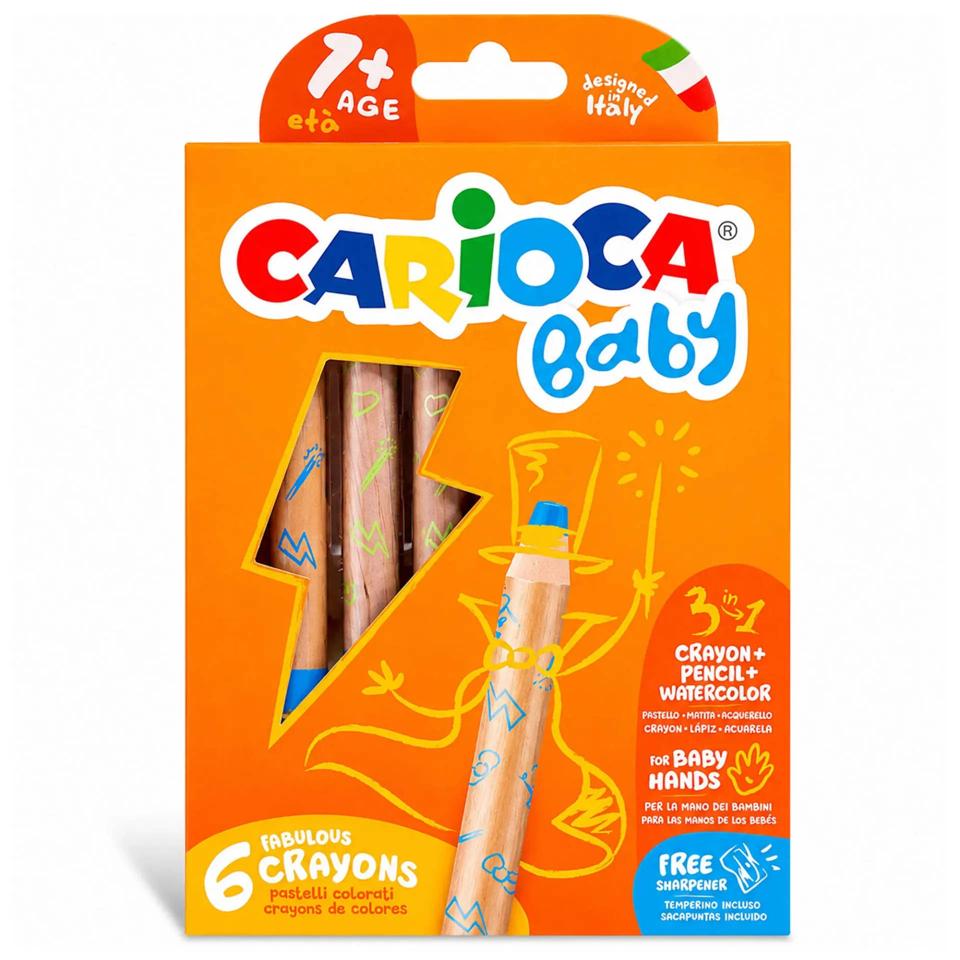 Lápices Carioca 3 en 1 (6 Colores)+ Sacapunta BABY