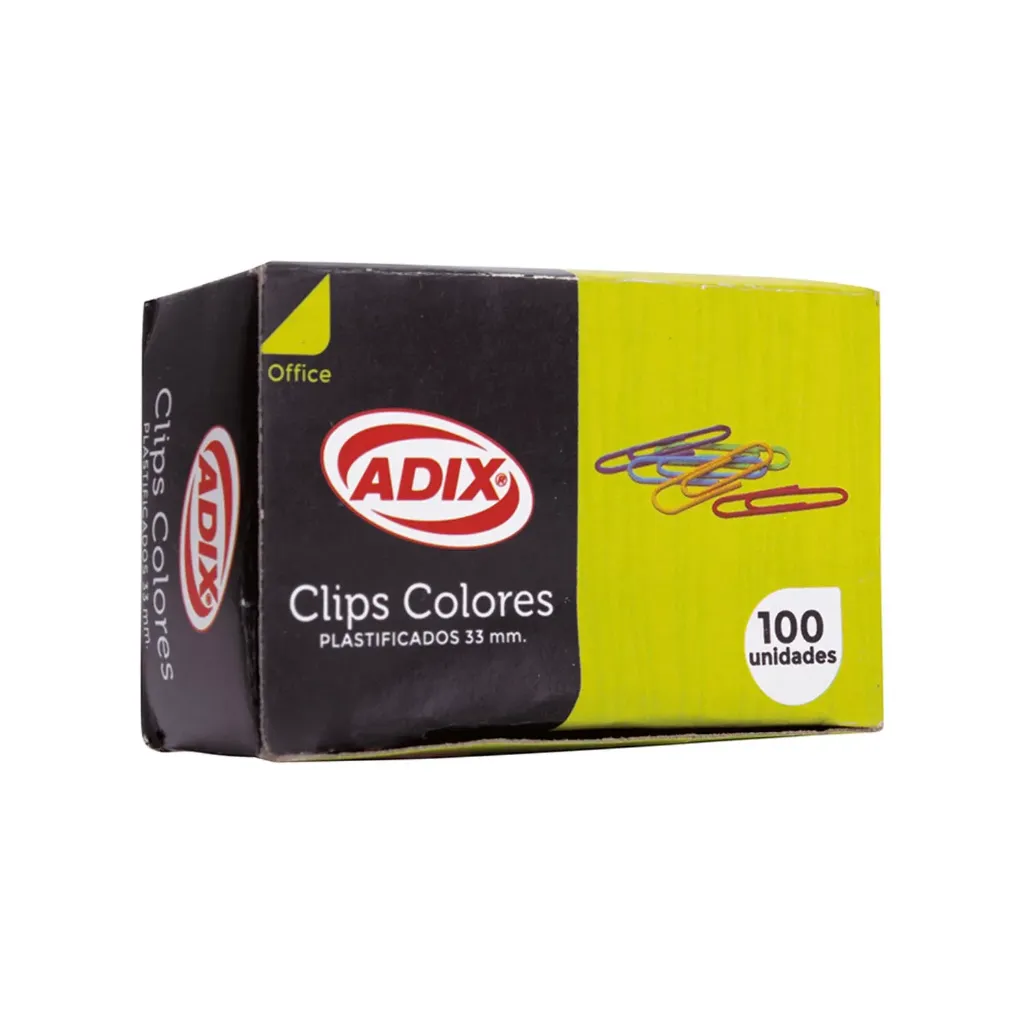 [A202013] Clips Plastificados Adix 33mm Colores Surtidos 100 uds.