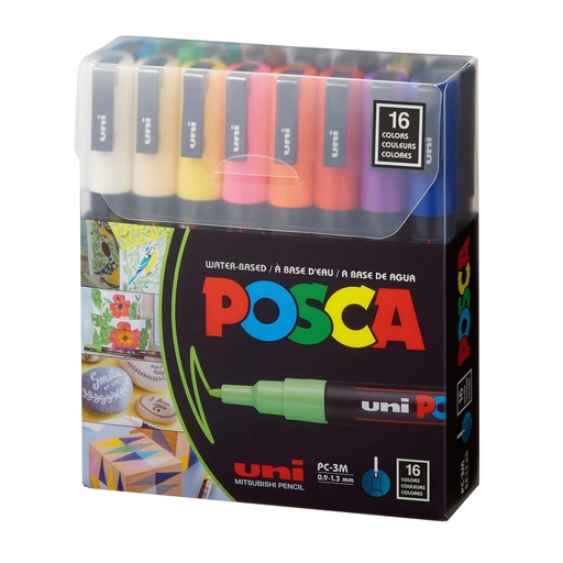 Marcador Uni Posca 16 Colores 3M (0.9 mm-1.3mm)