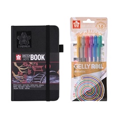 [PROMO28] Sketchbook Sakura Hoja Negra 9x14+Set 6 Gelly Roll Metálicos