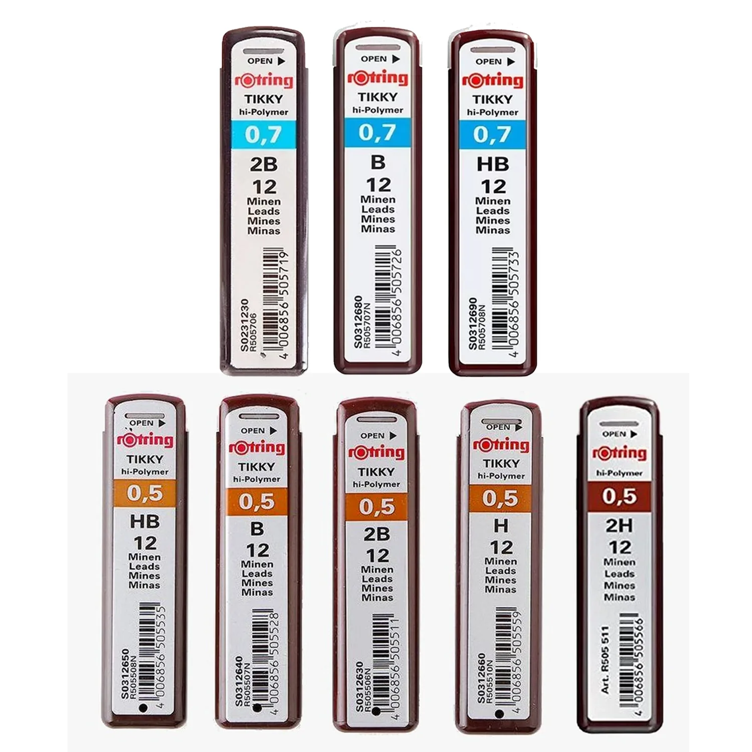 Minas Grafito Rotring Variados Grosores y Densidades 0.7 (12u)