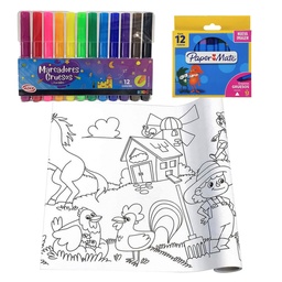 [PROMO21] Rollo Adhesivo con Diseño para Colorear + Marcadores y Crayones