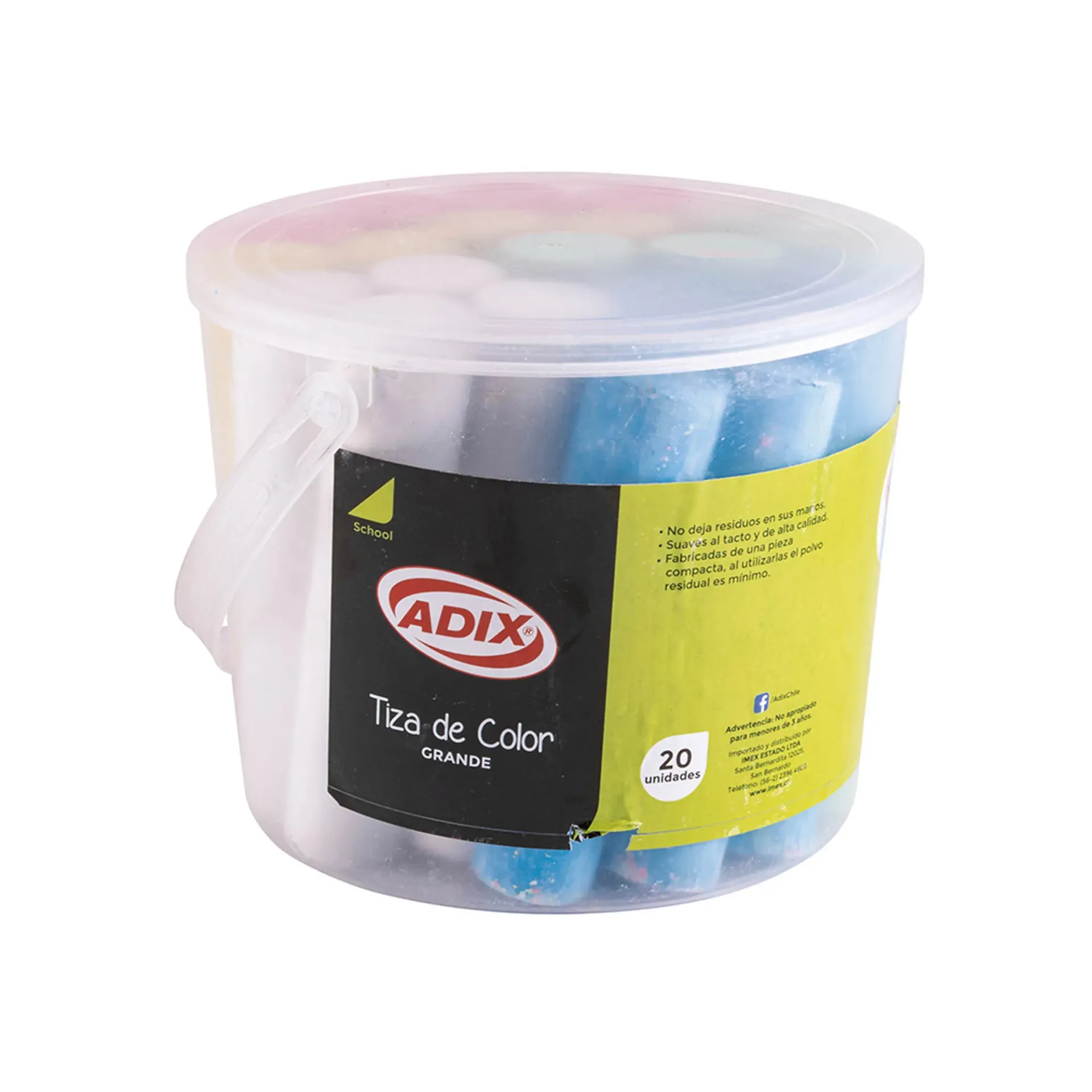 [A501020] Balde de Tiza Grande Adix 5 Colores (20 tizas)
