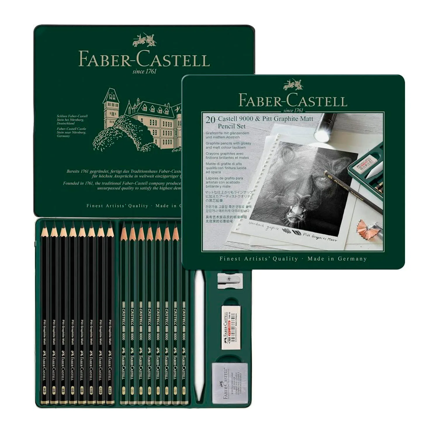 Lápices Grafito Faber-Castell Mate & Castell 9000 (20 pzas)