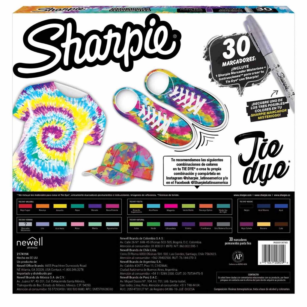 Marcador Sharpie 30 colores Tie Dye Permanente