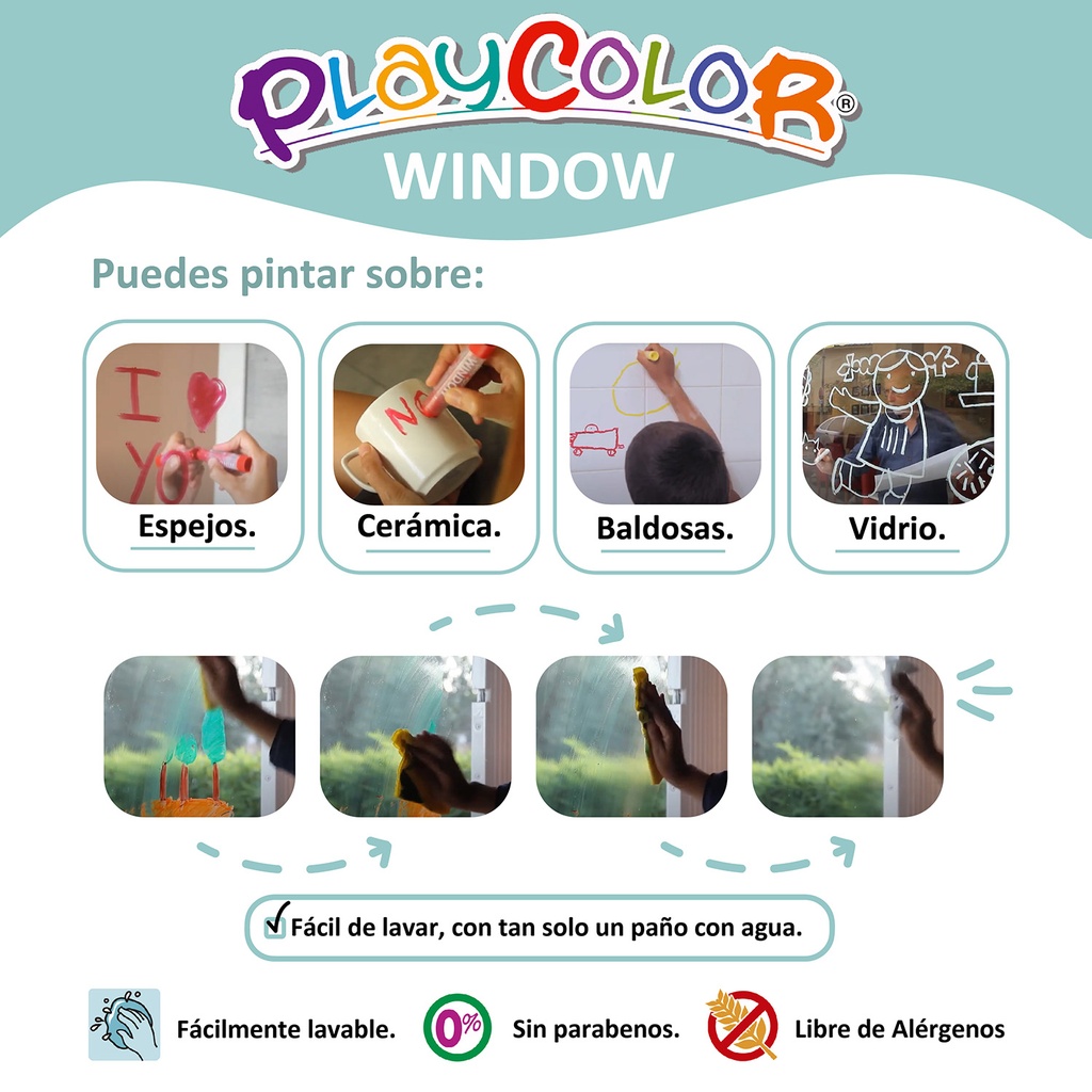 Témpera Sólida para Vidrios Playcolor Window 6 Colores