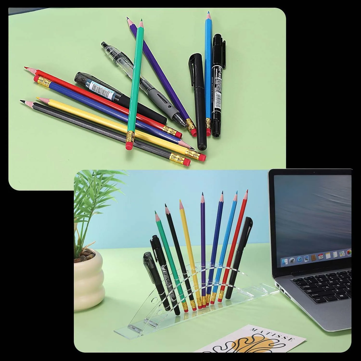 Exhibidor Acrilico Renart 30x8x4.5 cm 12 Espacios Vertical Abanico 1.2 cm ø