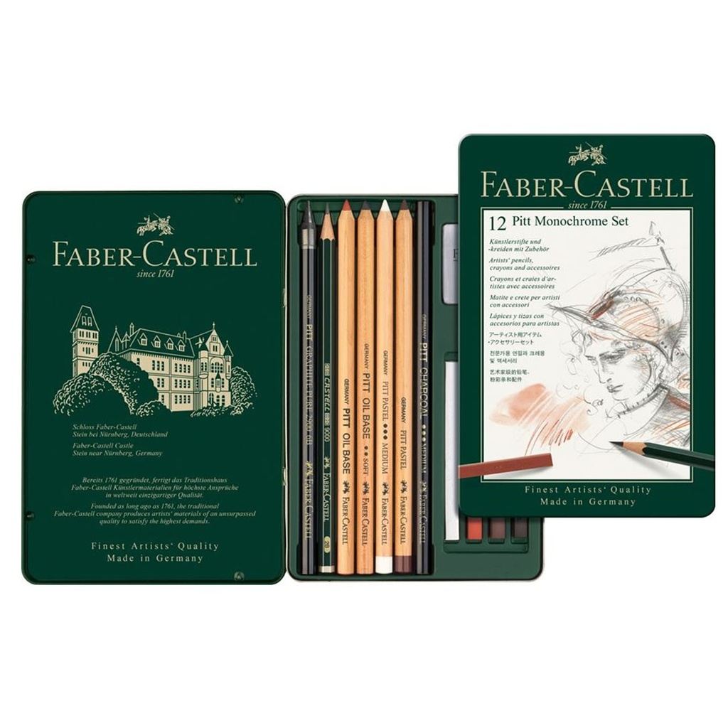 Lápices Faber-Castell Pitt Monochrome 12 pzas