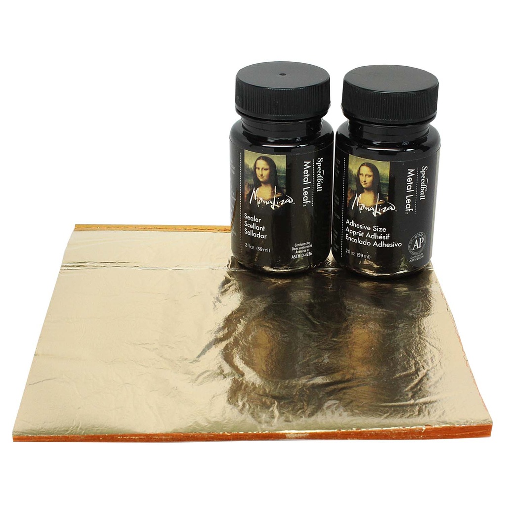 Kit de 25 hojas Pan de Oro + Adhesivo 59ml y Sellador Mona Lisa