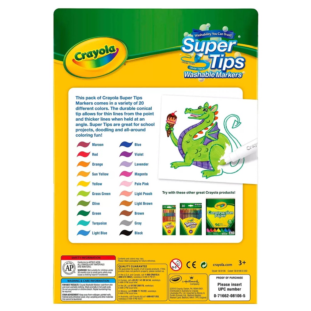 Marcador Crayola Super Tips Lavables 20 Colores