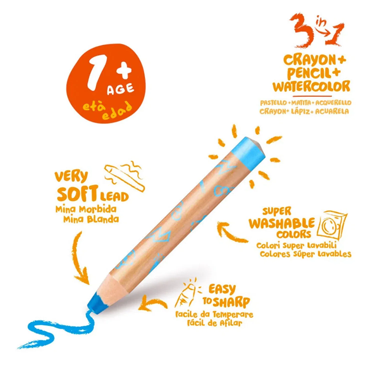 Lápices Carioca 3 en 1 (6 Colores)+ Sacapunta BABY