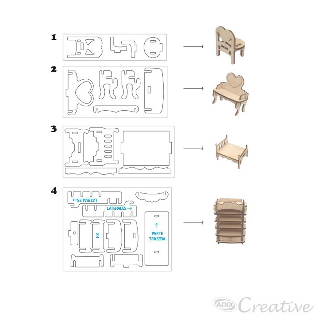 Muebles miniatura de madera armables