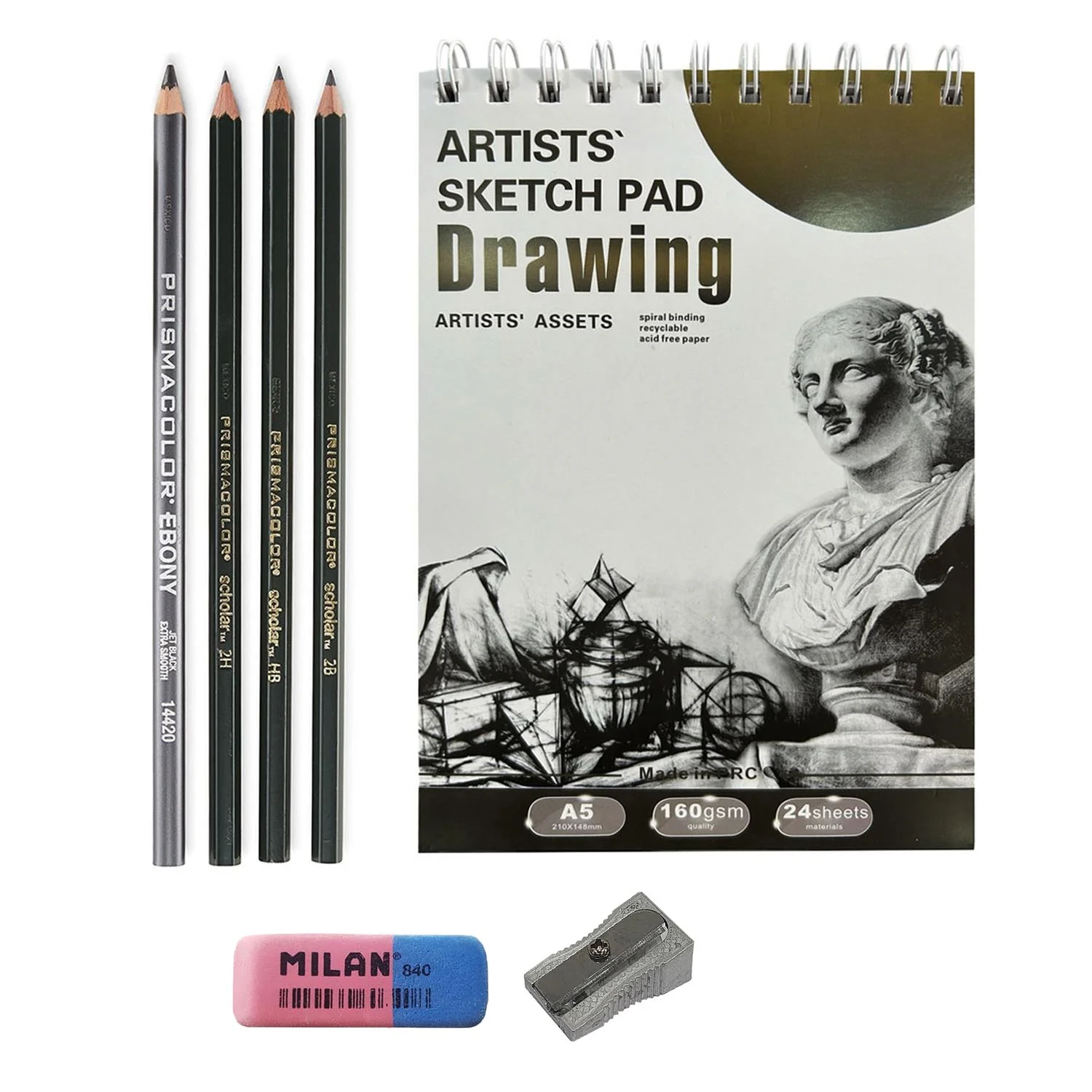 Croquera para dibujo A5 + 4 grafitos prismacolor Ebony