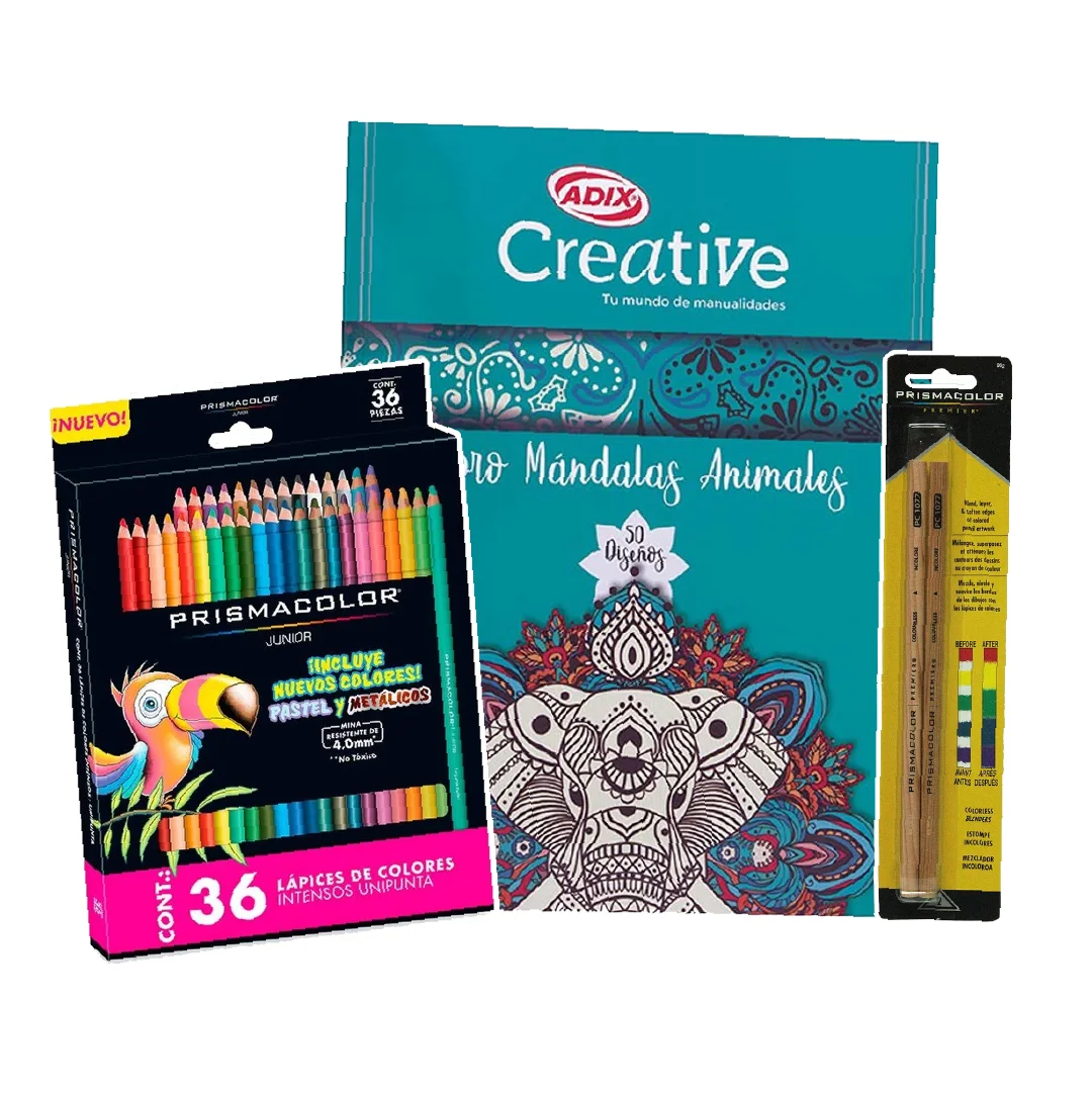 Libro Mandala de Animales + 36 Lápices de Colores