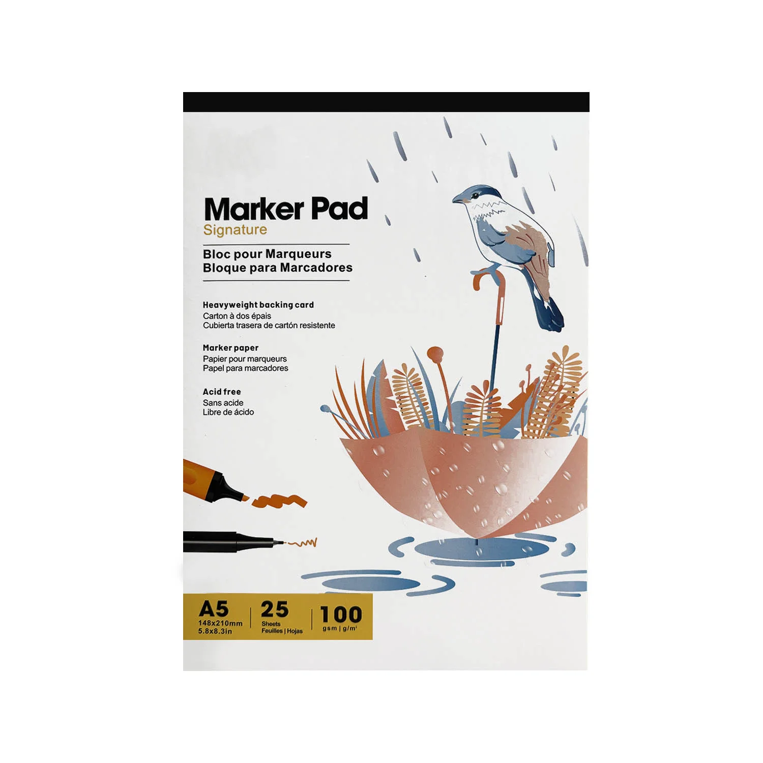Block Papel Para Marcadores A5 (14.8 x 21 cm) 100gr. 25hj Libre de acido.