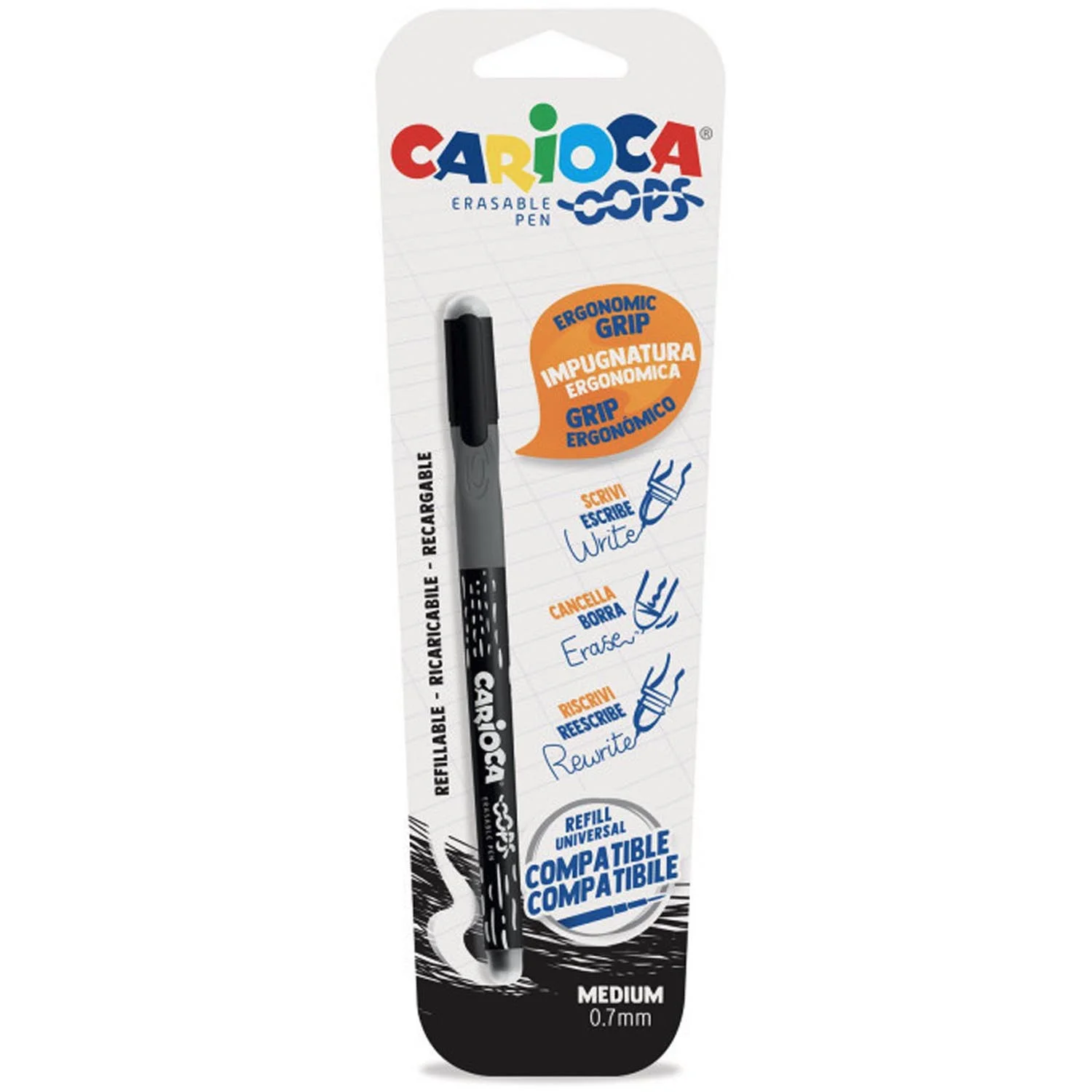 Boligrafo Borrable Carioca OOPS Negro