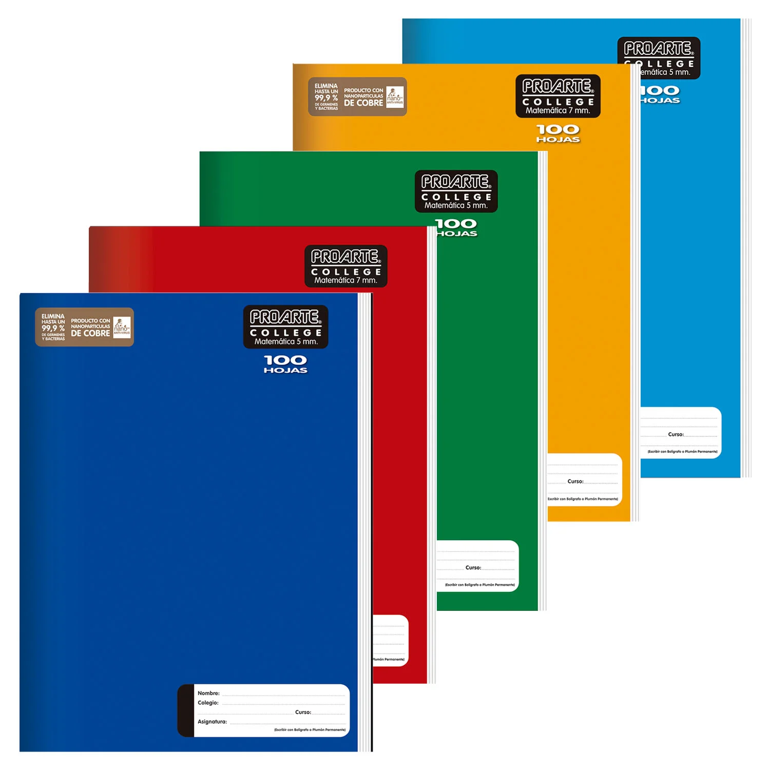 [22129-5] Cuadernos College Cuadriculado 7mm tapa color liso 100hj