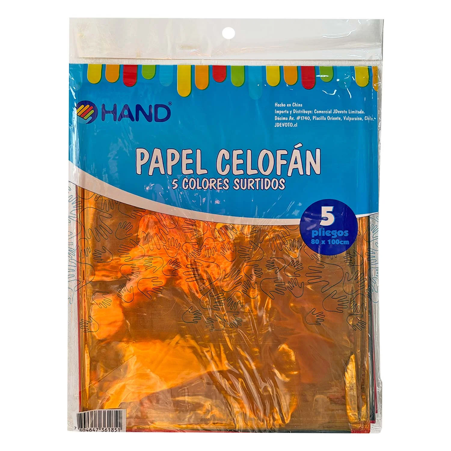 Papel Celofán Hand 5 Pliegos Colores Surtidos