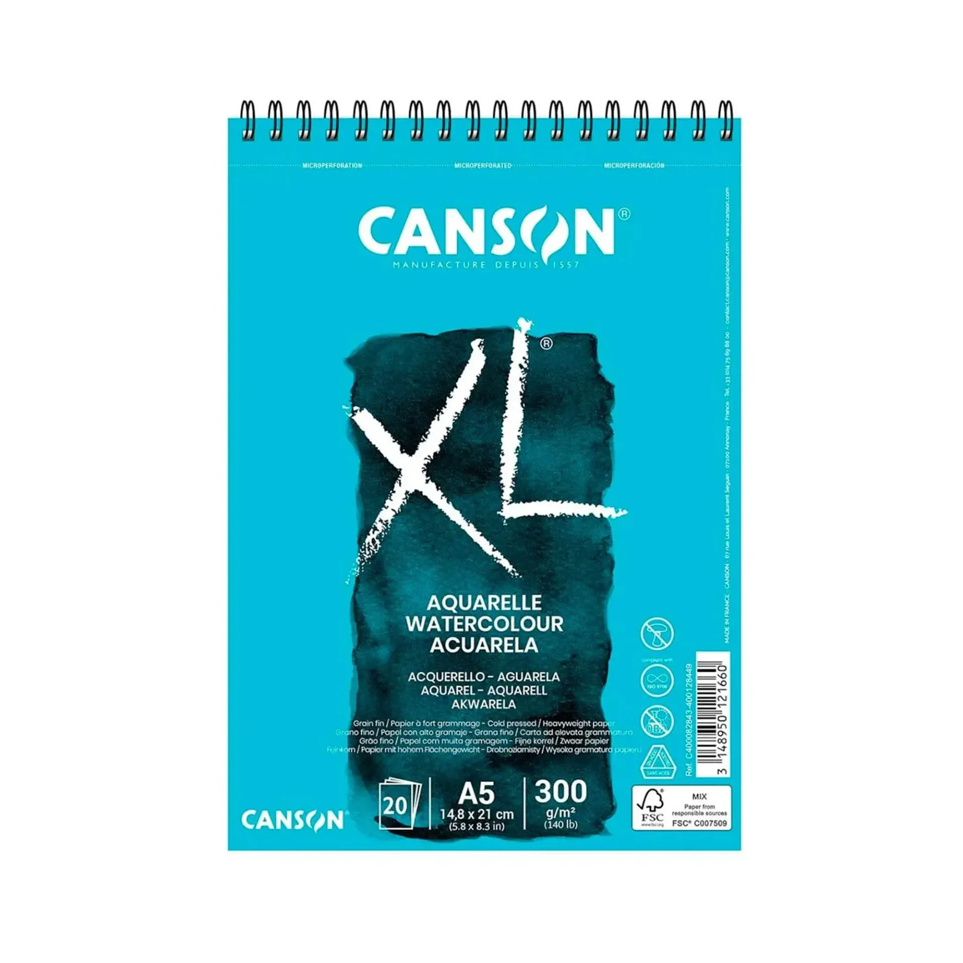 Croquera Canson XL Aquarelle 300gr 20 hjs A5(14.8x21cm)