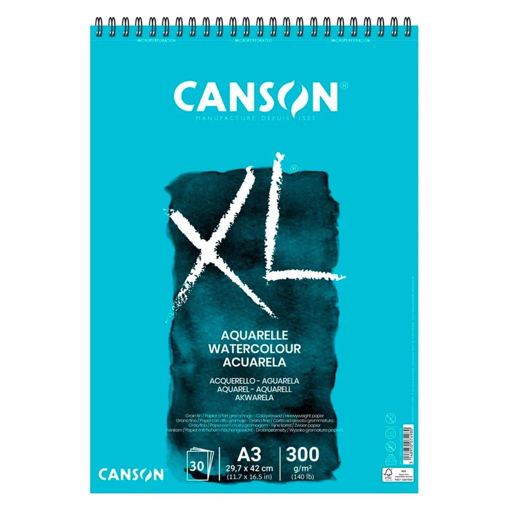 Croquera Canson XL Aquarelle 300gr 30 hjs A3 (29.7x42cm)