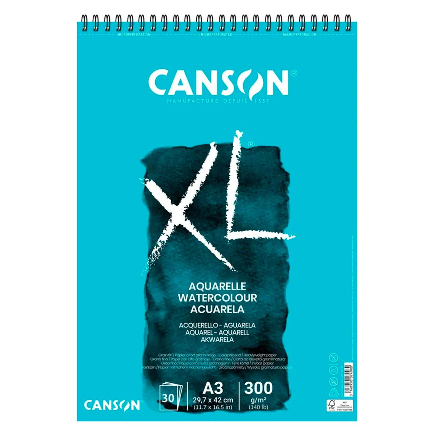 Croquera Canson XL Aquarelle 300gr 30 hjs A3 (29.7x42cm)