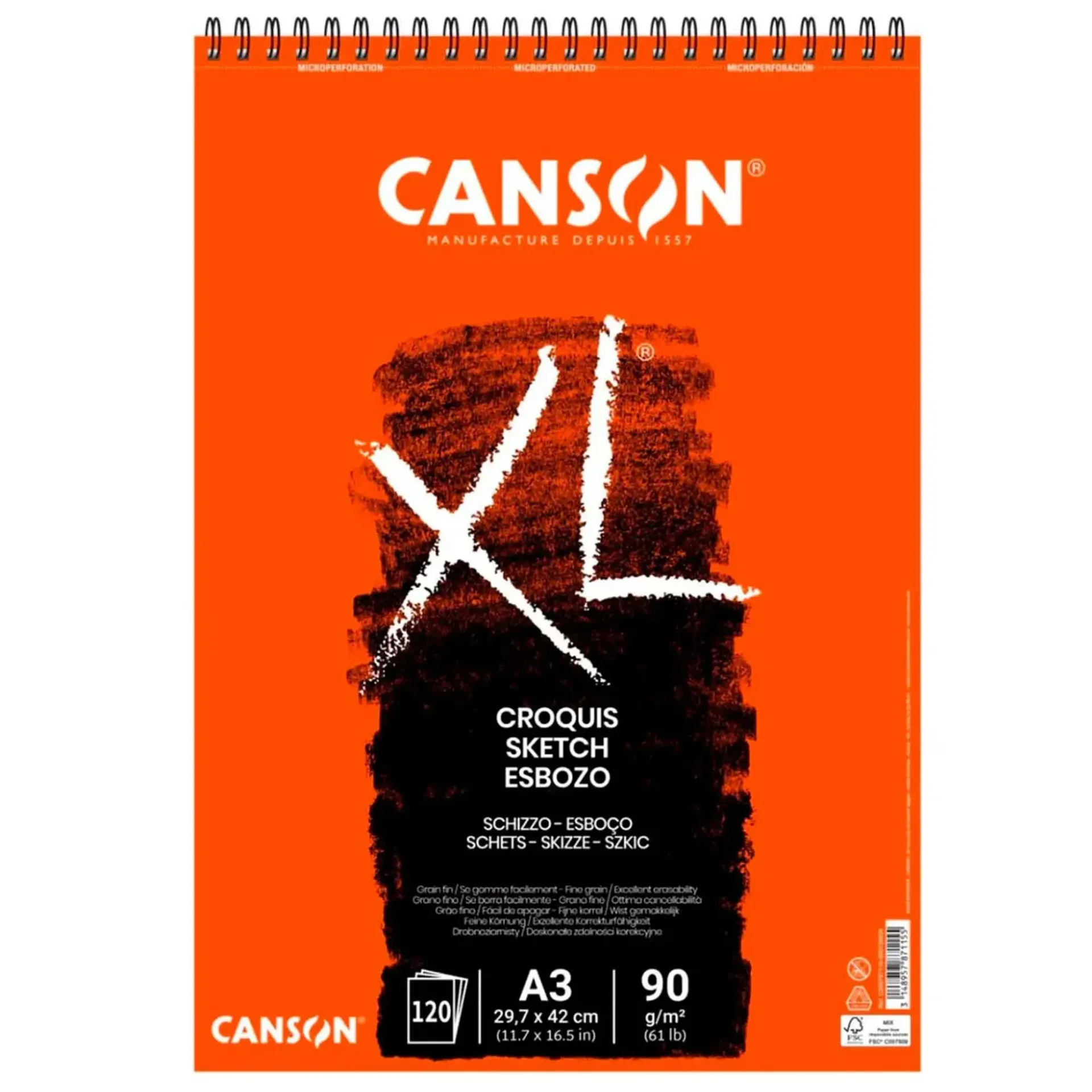 Croquera Canson XL Croquis 90gr 120 hjs A3 (29.7x42cm)