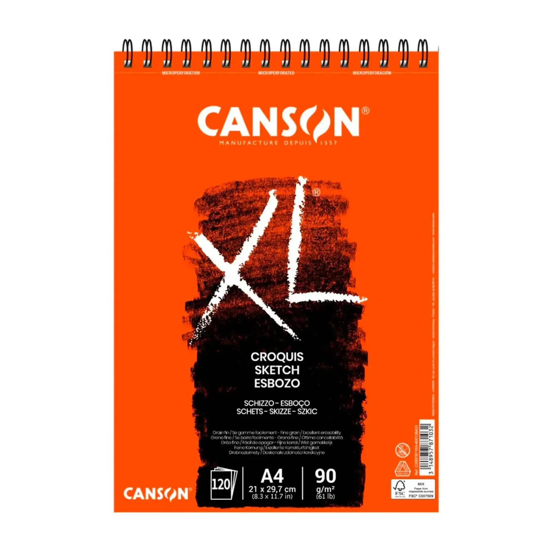 Croquera Canson XL Croquis 90gr 120 hjs A4 (21x29.7cm)