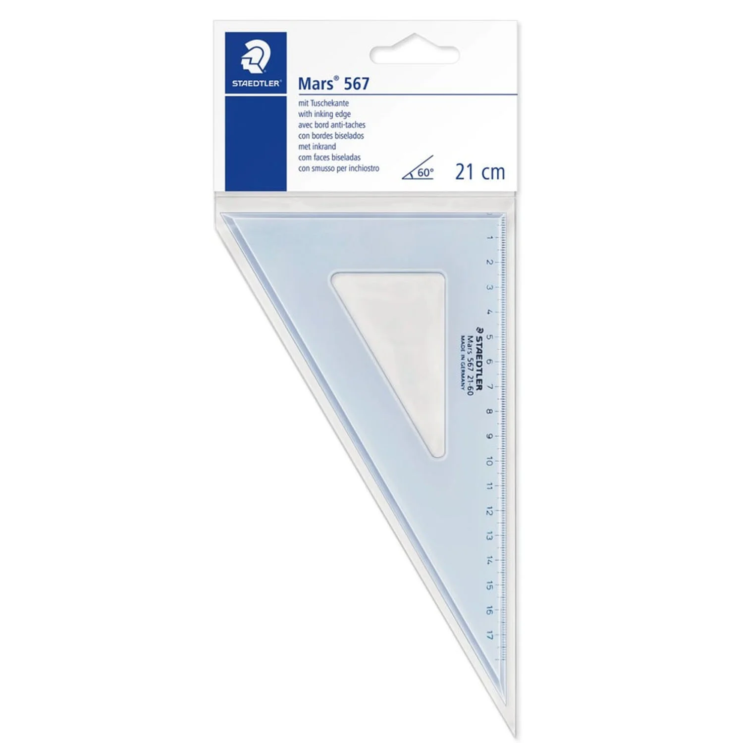 Escuadra Plástica Staedtler Azul Transparente 21cm 21-45
