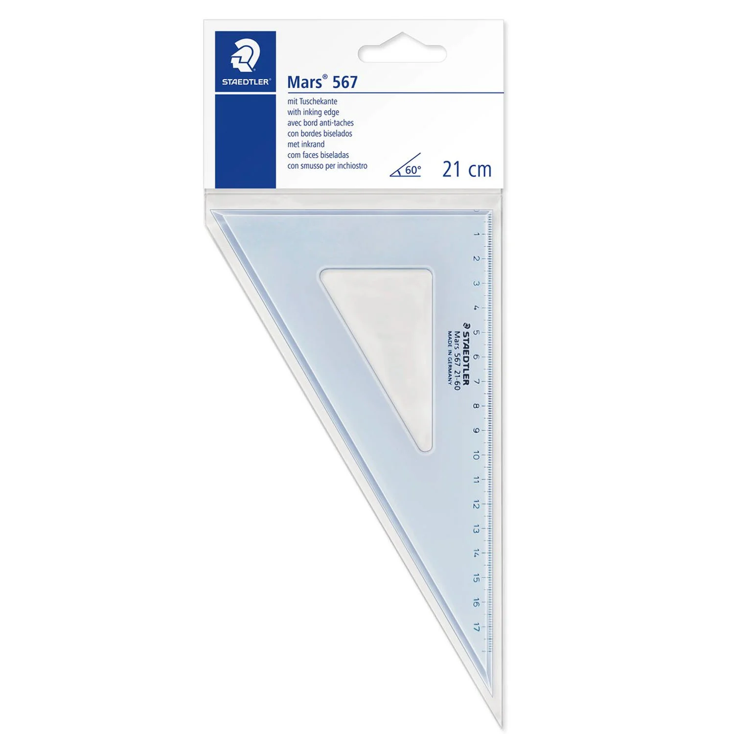 [206002] Escuadra Plástica Staedtler Azul Transparente 21cm 21-60