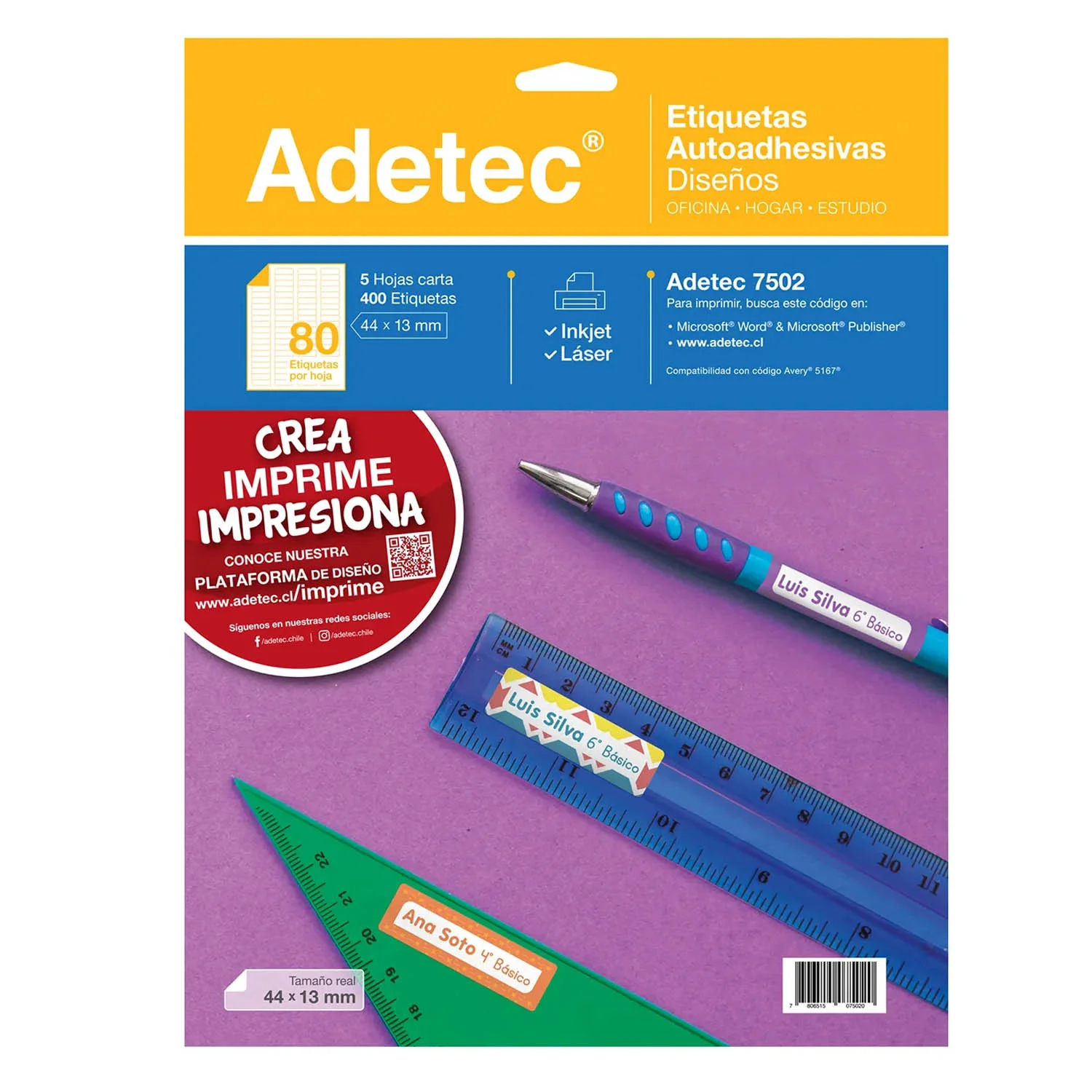 Etiquetas Autoadhesivas para Impresión Adetec Escolar 5 hjs