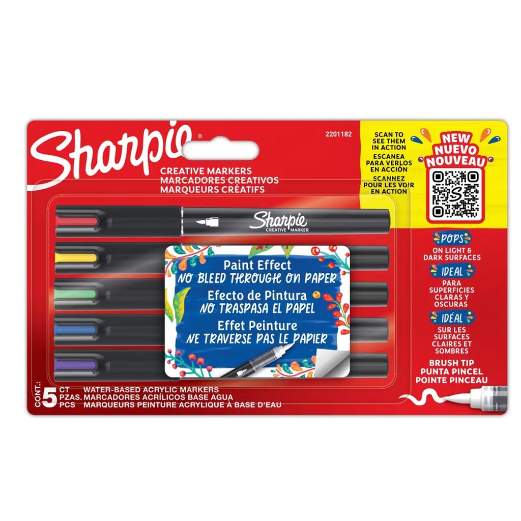 [2201182] Marcador Sharpie Acrílico Punta Pincel 5 colores