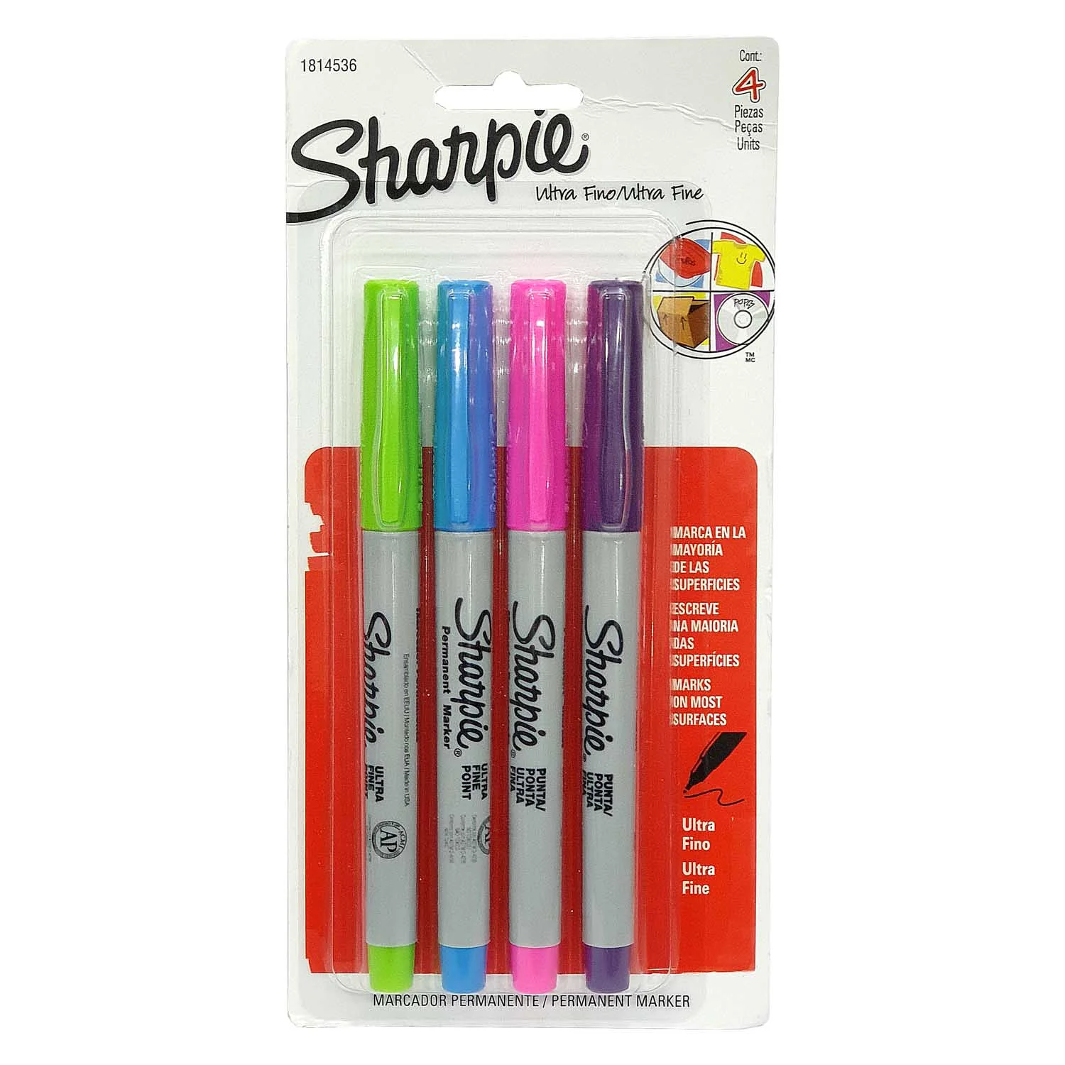 [1814536] Marcador Sharpie Punta Ultra Fina Permanente (4 colores)