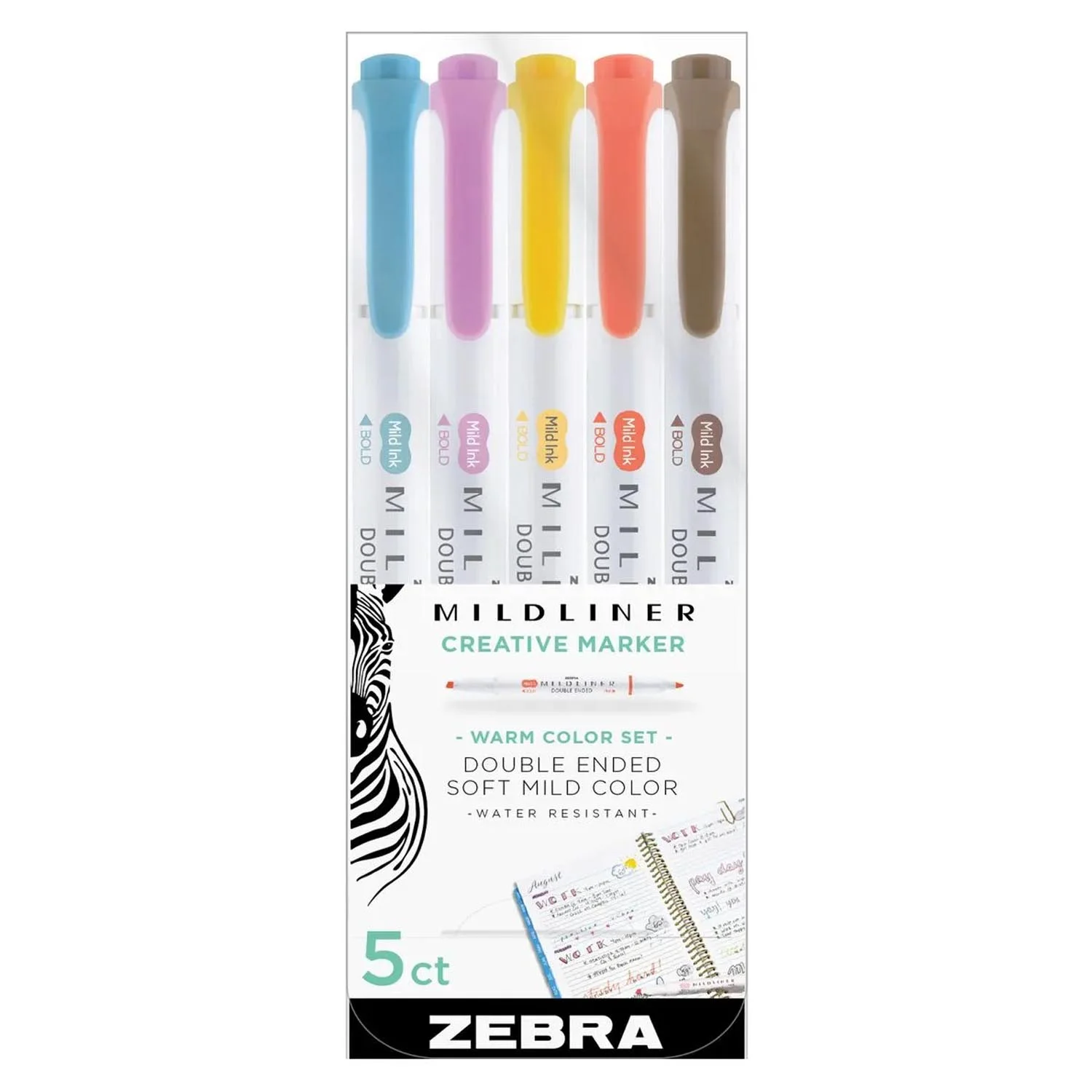 Marcadores Zebra Mildliner Doble Punta Colores Cálidos 5ud