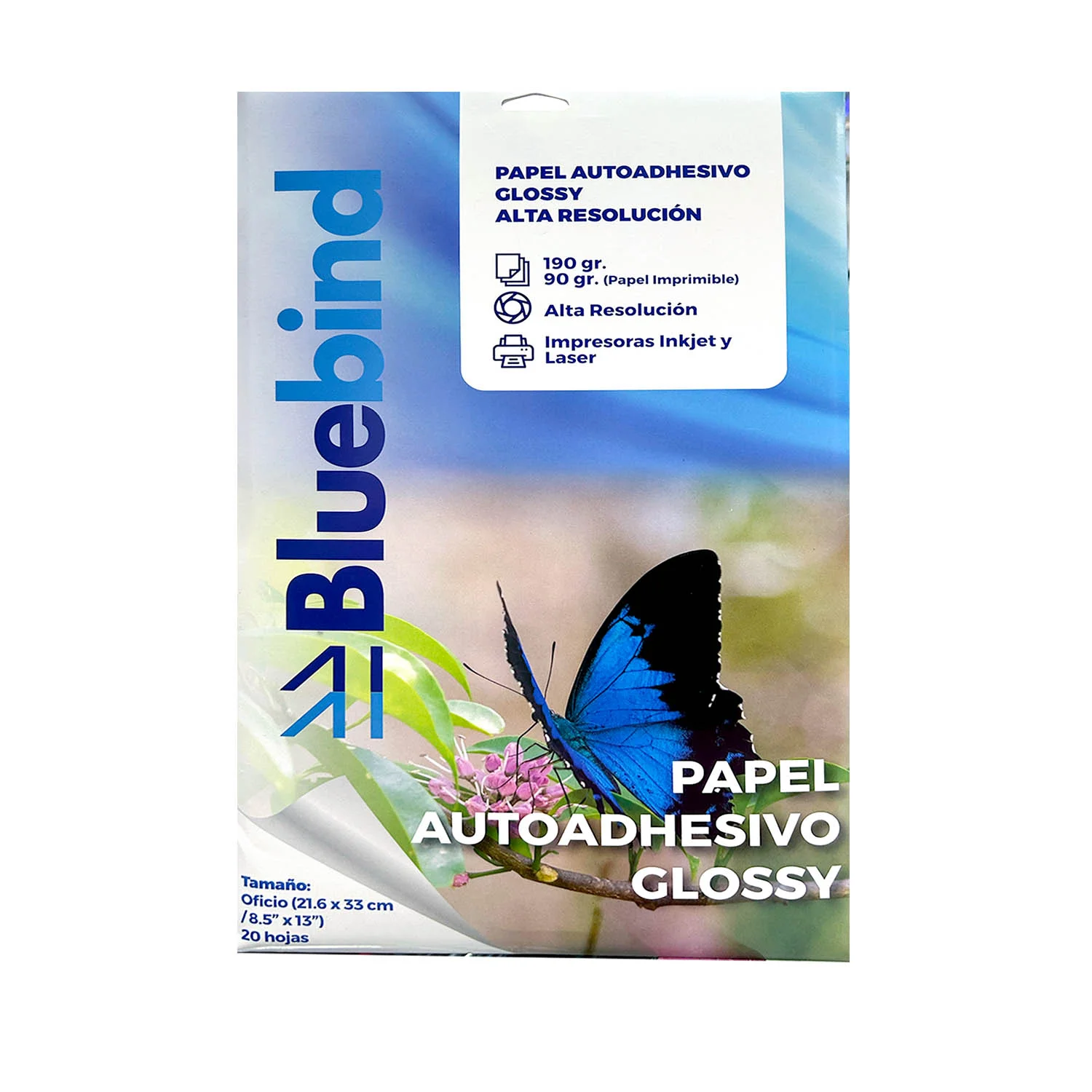Papel Autoadhesivo Brillante AR 190gr.Oficio (20 hojas)