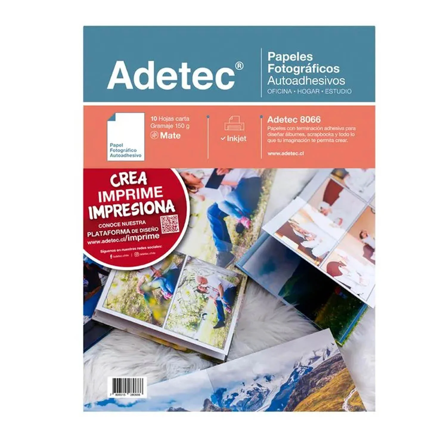 [8066] Papel Fotográfico Autoadhesivo Mate Adetec 150 Grs. Carta 10 hjs
