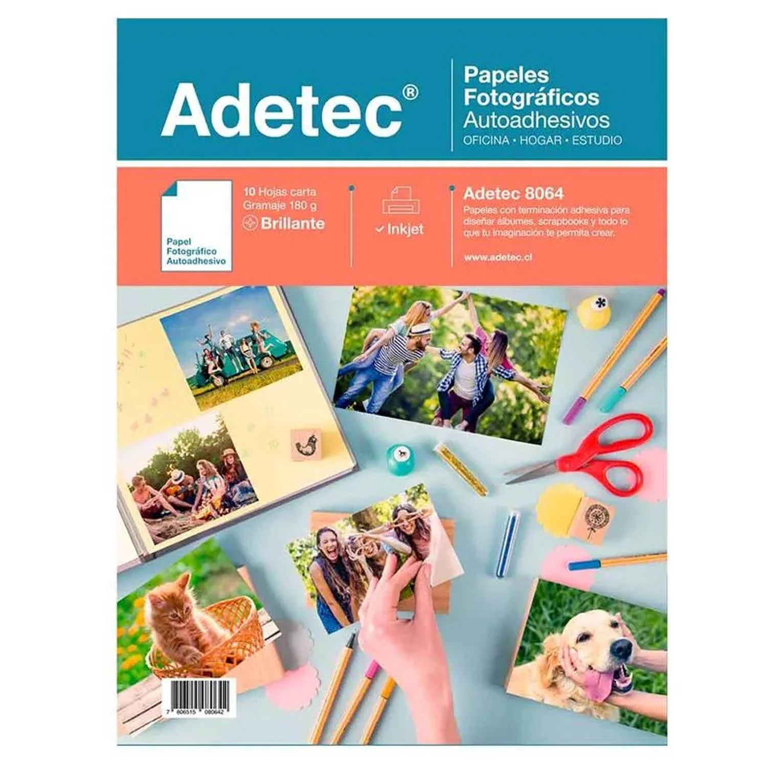 [8064] Papel Fotográfico Brillante Autoadhesivo Adetec 180 Grs.Carta 10 hjs